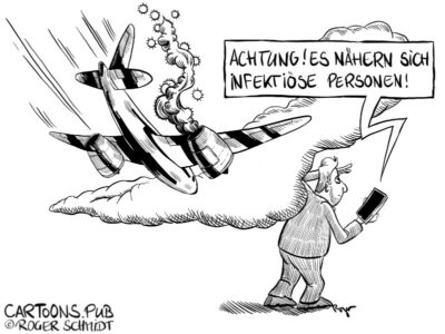 Karikatur, Cartoon: Abstürzende Coronaflugzeuge © Roger Schmidt