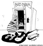 Karikatur, Cartoon: Faule Kredite für die Bad Bank, © Roger Schmidt