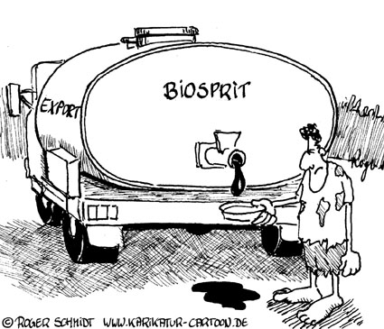 Karikatur, Cartoon: Biosprit vernichtet Menschenleben, © Roger Schmidt