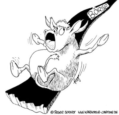 Karikatur, Cartoon: Kurssturz an der Börse, © Roger Schmidt