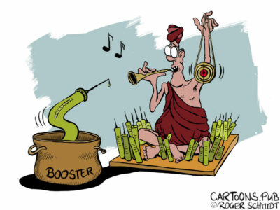 Karikatur, Cartoon: Die Booster-Beschwörung © Roger Schmidt