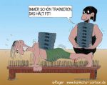 Karikatur, Cartoon: Training, Body-Building, © Roger Schmidt