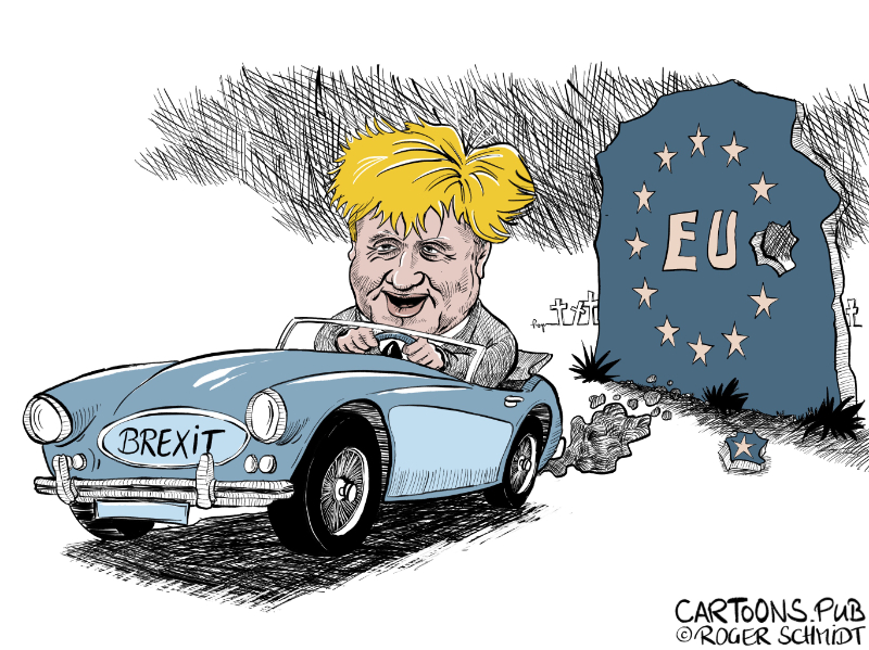 Karikatur, Cartoon: Boris Johnson gewinnt Brexit © Roger Schmidt