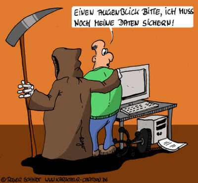 Karikatur, Cartoon: Outlook Daten sichern, © Roger Schmidt