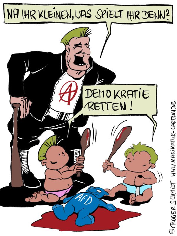 Karikatur, Cartoon: Demokratisch legitimierte Gewalt, © Roger Schmidt