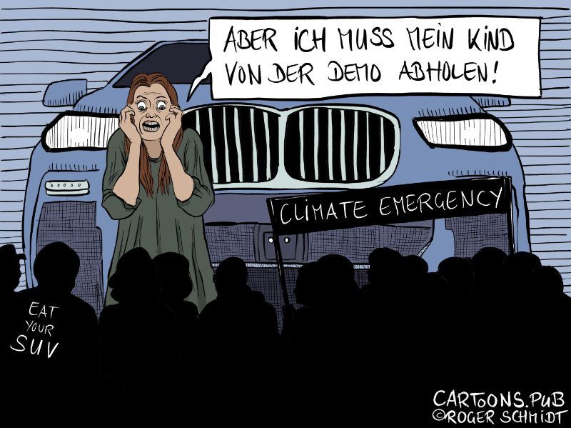 Karikatur, Cartoon: Demos gegen Klimanotstand © Roger Schmidt