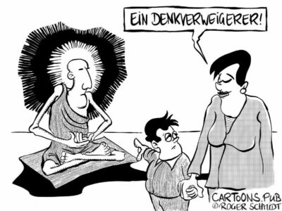 Karikatur, Cartoon: Der Denkverweigerer © Roger Schmidt