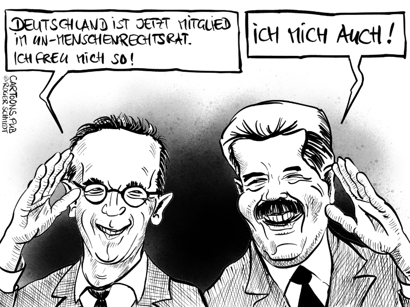Karikatur, Cartoon: Deutschland Mitglied im UN-Menschenrechtsrat © Roger Schmidt