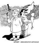 Karikatur, Cartoon: Duell, © Roger Schmidt