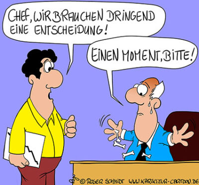 Karikatur, Cartoon: Panische Entscheidungen - Entscheidungsschwäche hilft!, © Roger Schmidt