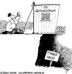 Karikatur, Cartoon: Banken saniert - Dank EU-Rettungspaket, © Roger Schmidt