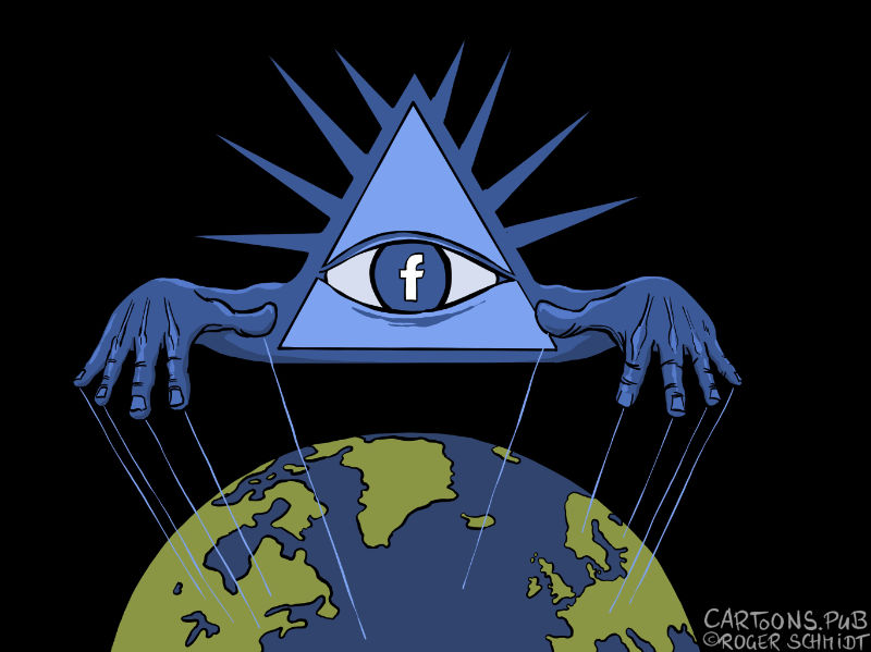 Karikatur, Cartoon: Facebook manipuliert die Welt © Roger Schmidt