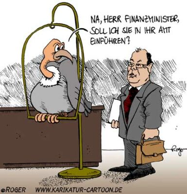 Karikatur, Cartoon: Finanzminister, © Roger Schmidt