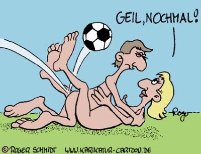 Karikatur, Cartoon: Fußballtor, © Roger Schmidt