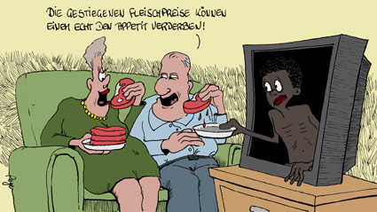 Karikatur, Cartoon: Gestiegene Fleischpreise, © Roger Schmidt