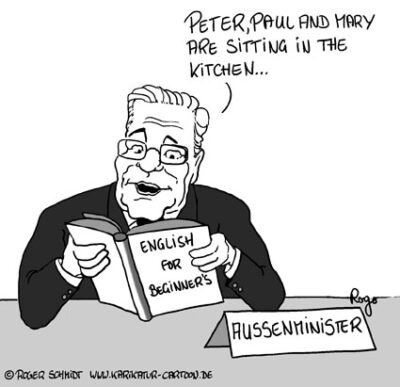 Karikatur, Cartoon: Die Englischkenntnisse des Guido Westerwelle, © Roger Schmidt