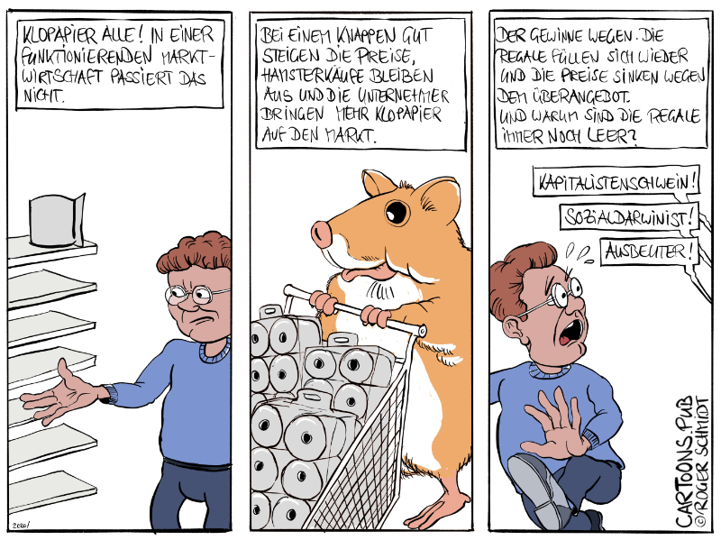 Karikatur, Cartoon: Hamsterkäufe von Toilettenpapier © Roger Schmidt