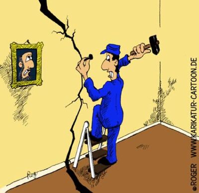 Karikatur, Cartoon: Heimwerker im Haus, © Roger Schmidt