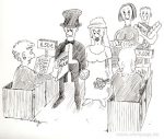 Karikatur, Cartoon: Hochzeit beim Discounter, © Roger Schmidt