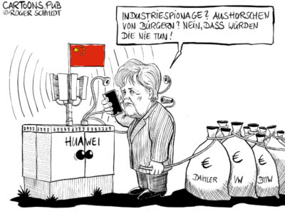 Karikatur, Cartoon: Huawei Ausbau G5-Netz © Roger Schmidt