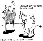 Karikatur, Cartoon: Knieschmerzen, © Roger Schmidt