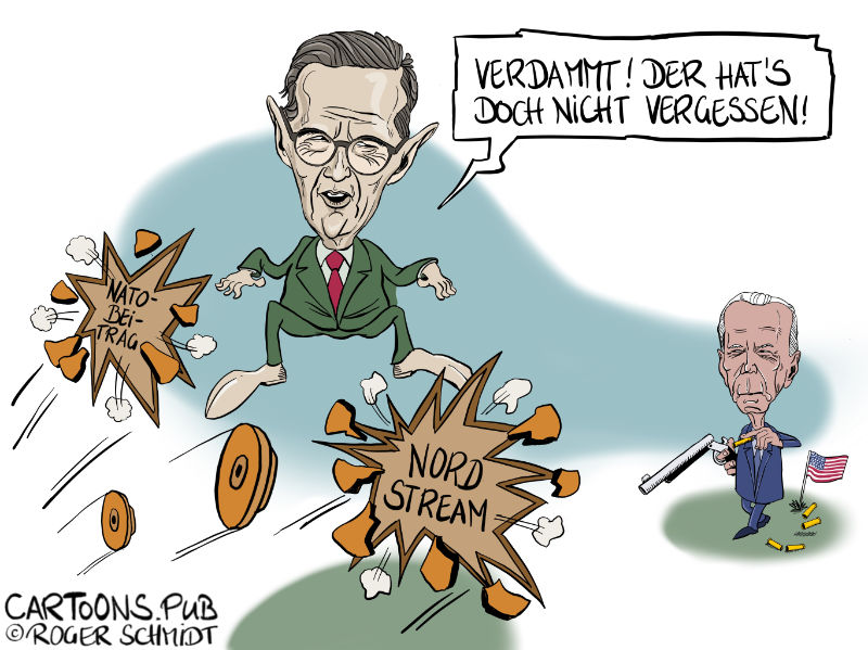 Karikatur, Cartoon: Konflikt Deutschland-USA Natobeitrag Nord-Stream2 © Roger Schmidt