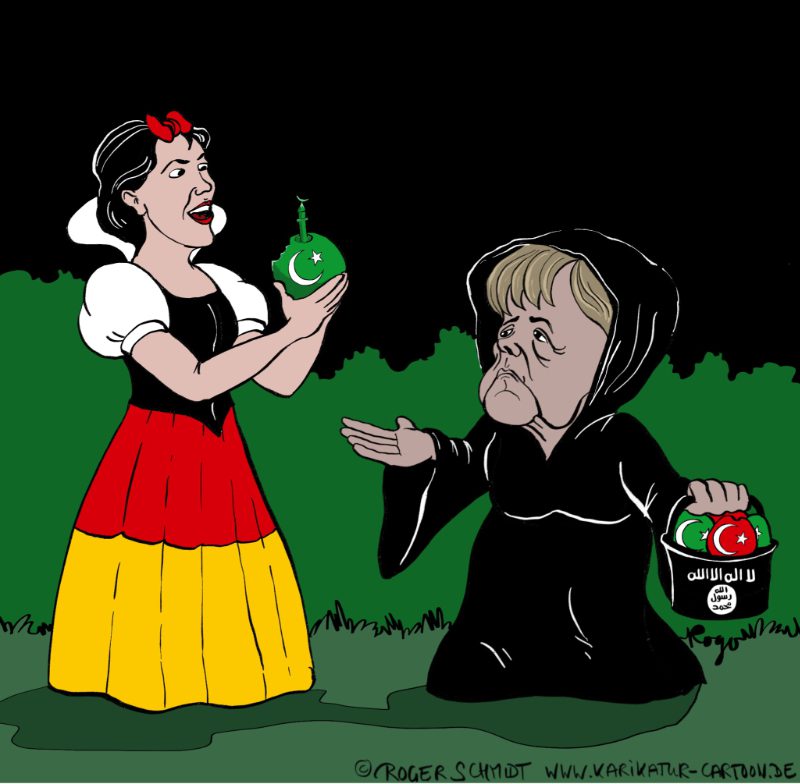 Karikatur, Cartoon: Merkels Einwanderungspolitik, © Roger Schmidt