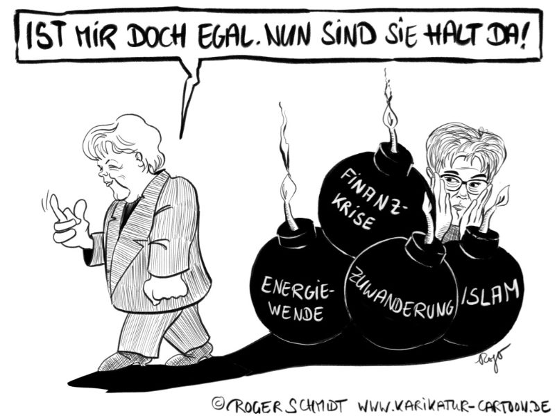 Karikatur, Cartoon: Merkels Nachlass, © Roger Schmidt