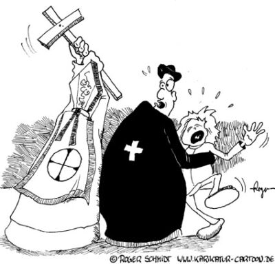 Karikatur, Cartoon: Missbrauch durch katholische Würdenträger, © Roger Schmidt