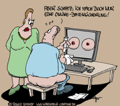 Karikatur, Cartoon: Datensicherung Online, © Roger Schmidt