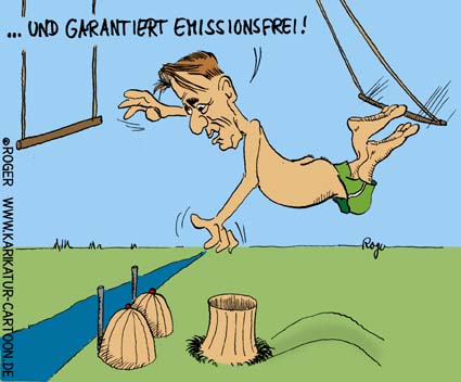Karikatur, Cartoon: Trittin und der Emissionshandel, © Roger Schmidt