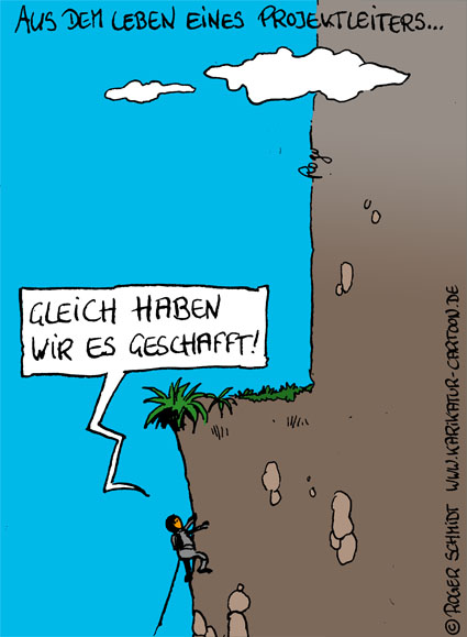 Karikatur, Cartoon: Projektleiter Aufgaben, © Roger Schmidt