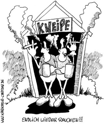 Karikatur, Cartoon: Raucher Kneipe, © Roger Schmidt