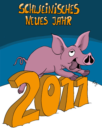 Karikatur, Cartoon: Schweinisches Neues Jahr, © Roger Schmidt
