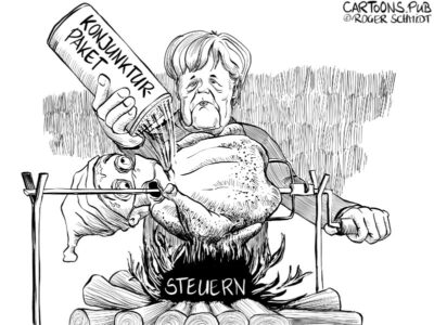 Karikatur, Cartoon: Steuererhöhung fürs Konjunkturpaket © Roger Schmidt