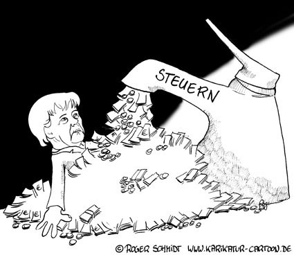 Karikatur, Cartoon: Steuerlast senkt Schulden, © Roger Schmidt