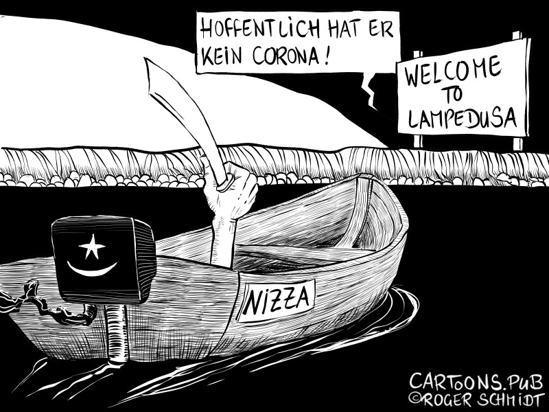 Karikatur, Cartoon: Terrorist kam über Lampedusa © Roger Schmidt