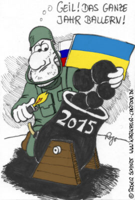 Karikatur, Cartoon: Neujahrsgrüße 2015 aus der Ukraine, © Roger Schmidt