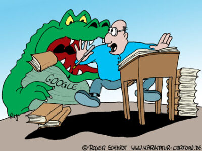 Karikatur, Cartoon: Urheberrechtsverletzung durch Google, © Roger Schmidt