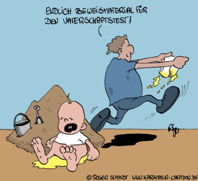 Karikatur, Cartoon: Vaterschaftstest, © Roger Schmidt