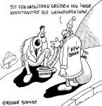 Karikatur, Cartoon: Weihnachten und die KfW-Bank, © Roger Schmidt