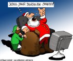 Karikatur, Cartoon: Weihnachtsmann im Stress, © Roger Schmidt