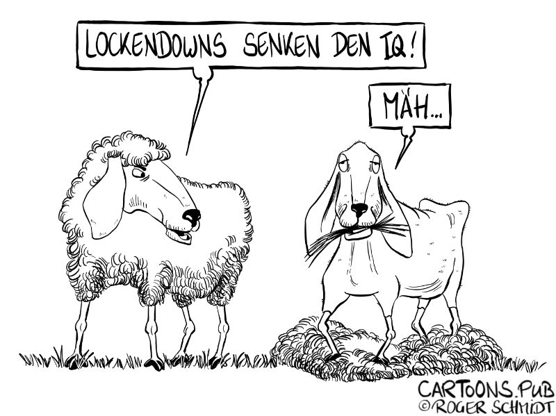Karikatur, Cartoon: Weniger IQ durch Lockdowns © Roger Schmidt