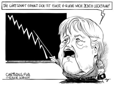 Karikatur, Cartoon: Wirtschaft erholt sich mit V-Kurve © Roger Schmidt