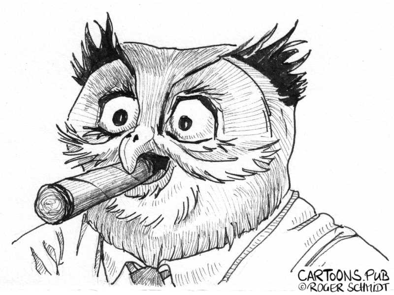 Karikatur, Cartoon: Zigarren-Eule © Roger Schmidt